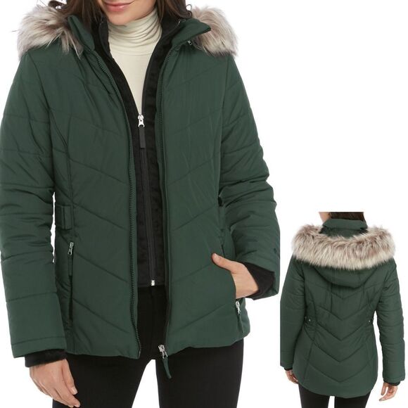 New! FREE COUNTRY Women's Hooded Quilted Puffer Jacket Coat Olive Green Medium - Picture 1 of 5